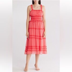 Wishlist Rose Ruffle Tiered Midi Sundress NWT